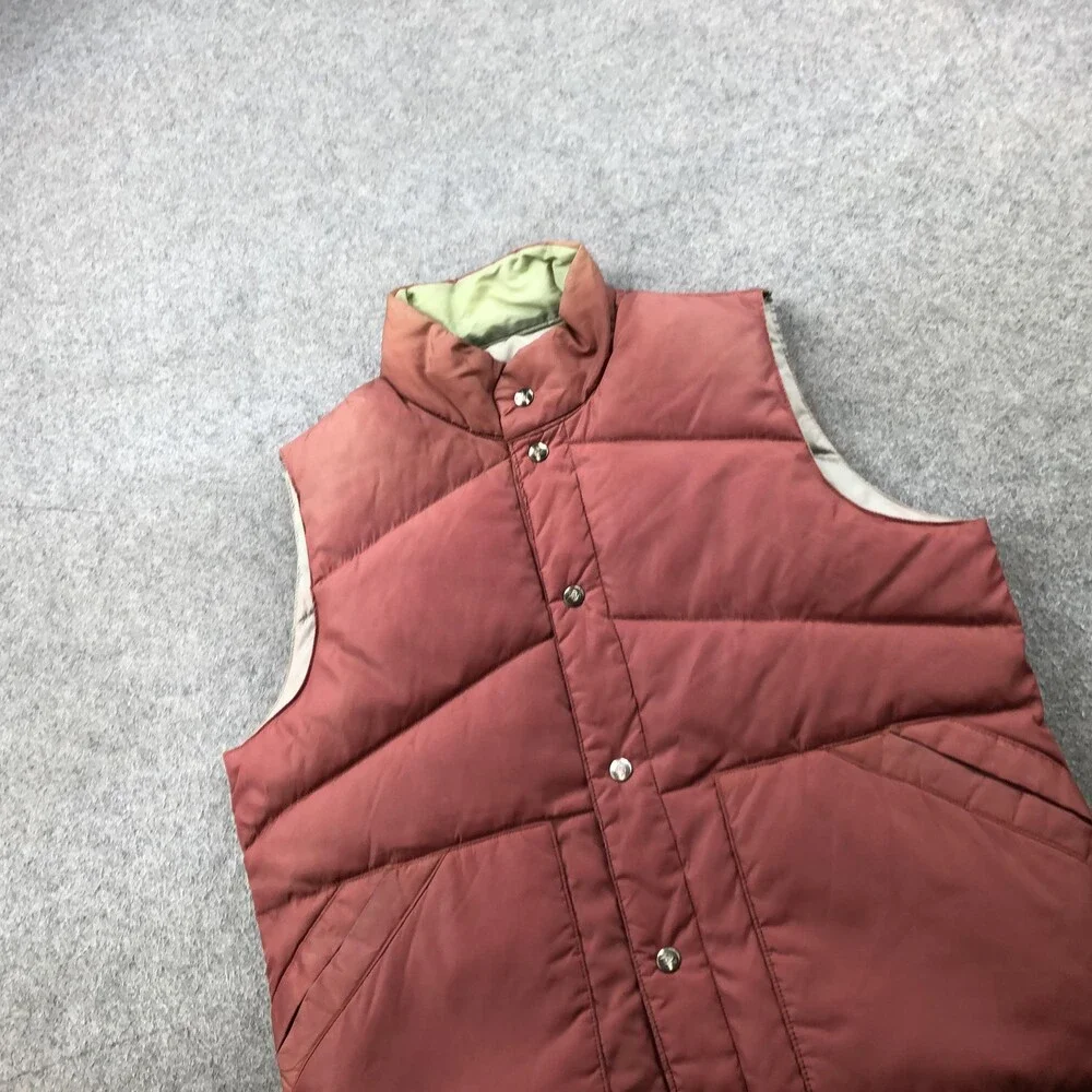 Camel Goose Down Vest Mens Medium Reversible Red Tan Puffer Quilted Snap Front - Picture 2 of 15